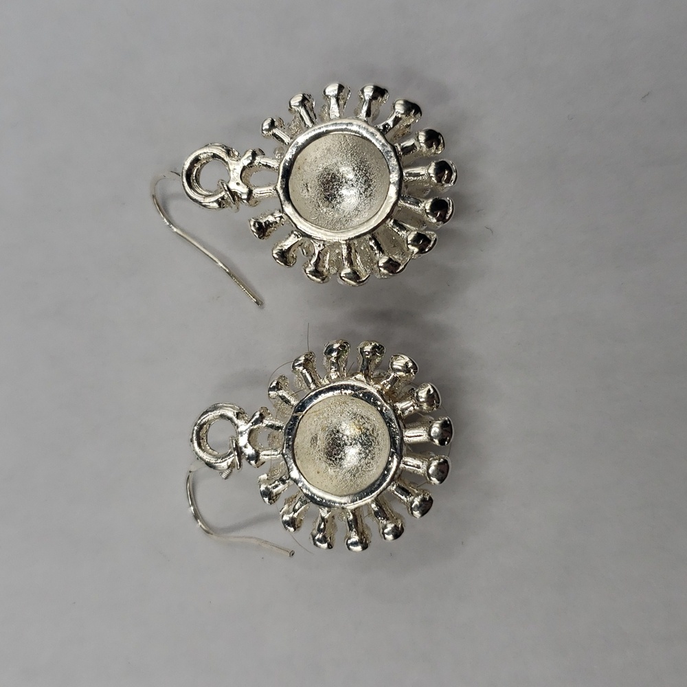 Round Fireworks Design Drop Earrings, 925 Sterling - Picture 5 of 6